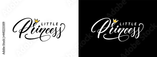 Little Princess hand lettering. Fashionable calligraphy text for use as logo or lettering on clothes. Word Princess for the logo of a beauty salon or women's clothing store and boutique.