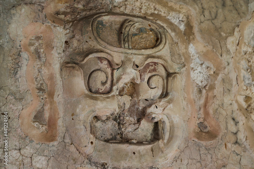Remains of decorations in the Palace of Palenque, Mexico