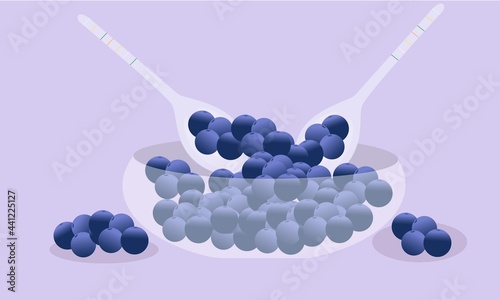 berries. blueberries are in the plate and there are full spoons for eating. vector illustration