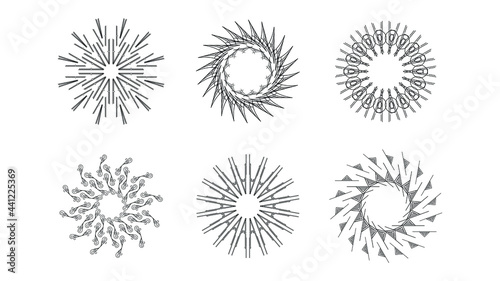 Wallpaper Mural Set Abstract Collection Starburst Sunburst Sunset Black Line Doodle Design Elements Bursting Rays Sunrise Light Radiant Spark Vector Design Style Torontodigital.ca