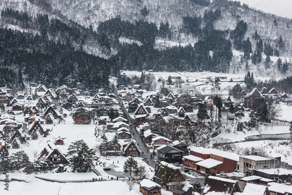 Shirakawa-go is village famous for Gassho-zukuri (houses with steep thatched roofs) in Gifu prefecture, Japan