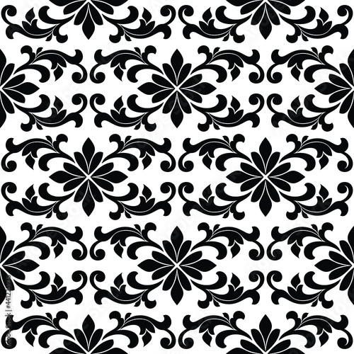 Wallpaper in the style of Baroque. A seamless vector background. Black and white texture. Floral ornament.