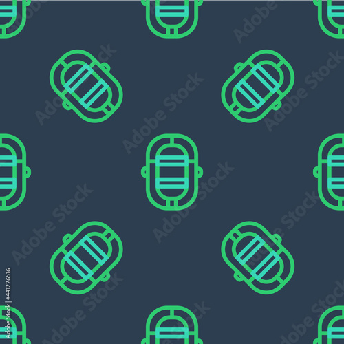 Line Rafting boat icon isolated seamless pattern on blue background. Inflatable boat. Water sports, extreme sports, holiday, vacation. Vector
