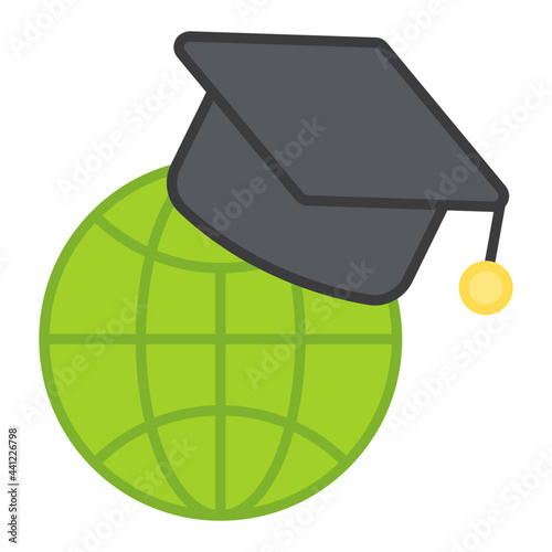 Globe with mortarboard, icon of global education