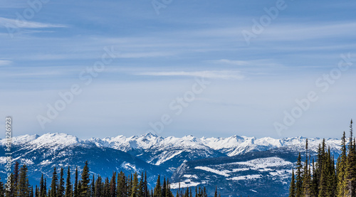 top view panorama on mountains with cloudy sky