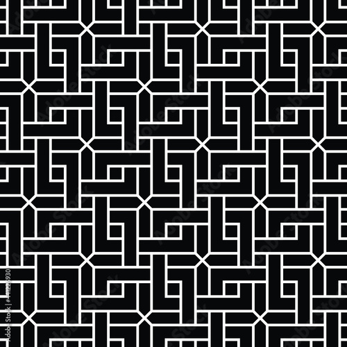 Abstract geometric pattern with square stripes, lines. Black and white Seamless vector background.