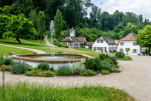 Village with old Buildings at Fürstenlager Park during summer, Bensheim Auerbach, germany