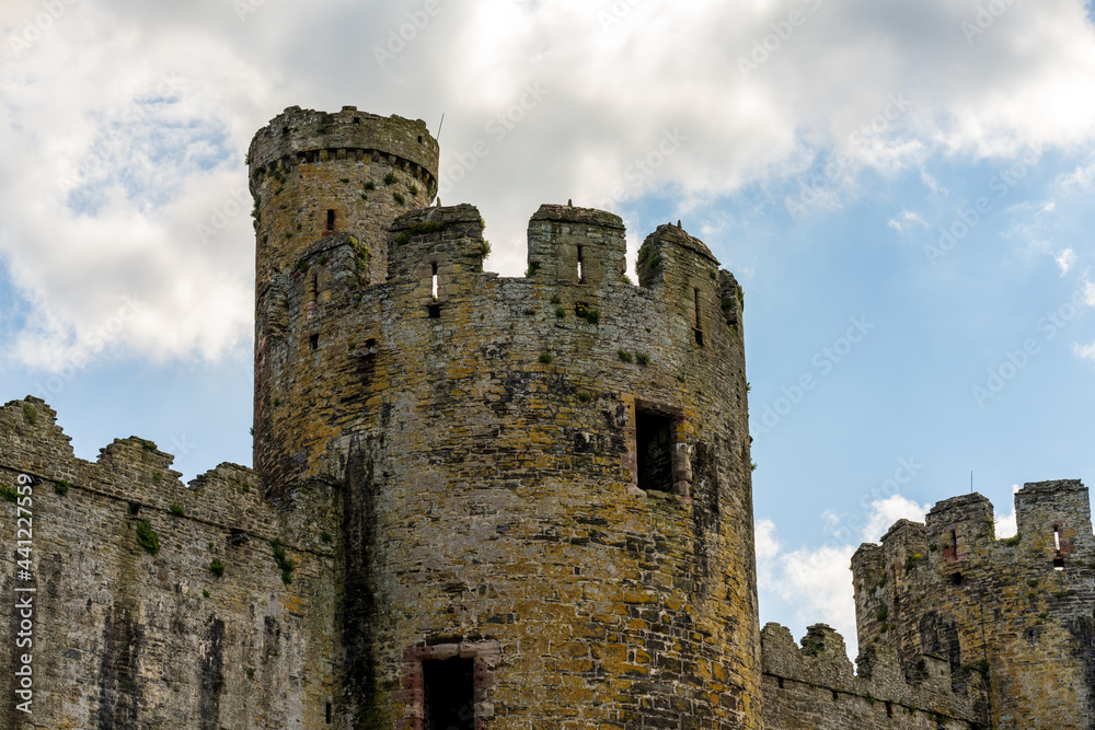 Castle tower and battlements Conway north Wales UK Castle tower and battlements Conway north Wales UK