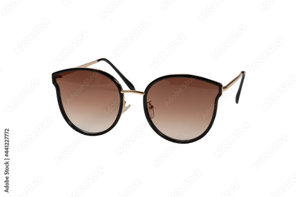 Woman brown trendy sunglasses isolated on a white background. Woman brown trendy sunglasses isolated on a white background.