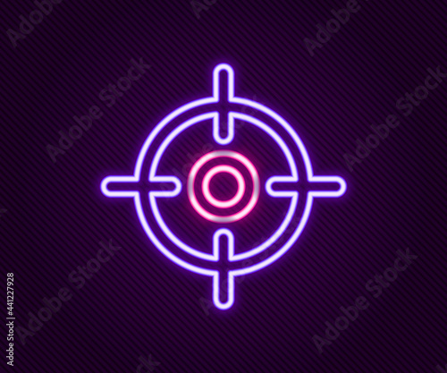 Glowing neon line Target sport icon isolated on black background. Clean target with numbers for shooting range or shooting. Colorful outline concept. Vector