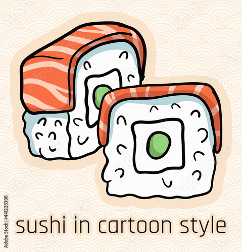 illustration of sushi in comic cartoon style