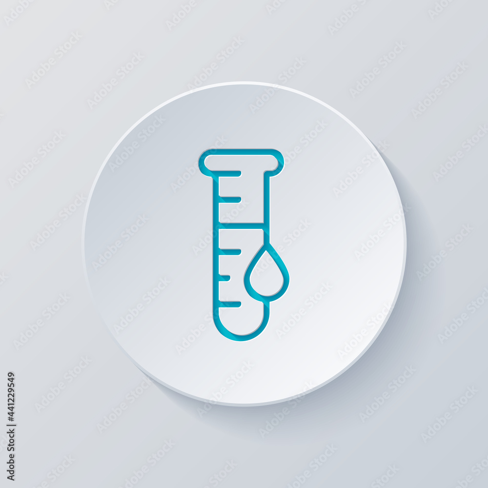 Test tube with blood, medical logo, simple icon. Cut circle with gray and blue layers. Paper style Test tube with blood, medical logo, simple icon. Cut circle with gray and blue layers. Paper style