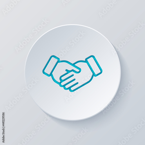 Partnership, teamwork, simple business logo. Cut circle with gray and blue layers. Paper style