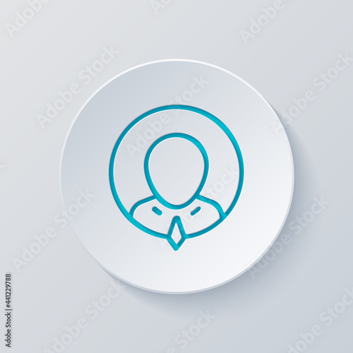 Simple user avatar, admin or member, business icon. Cut circle with gray and blue layers. Paper style