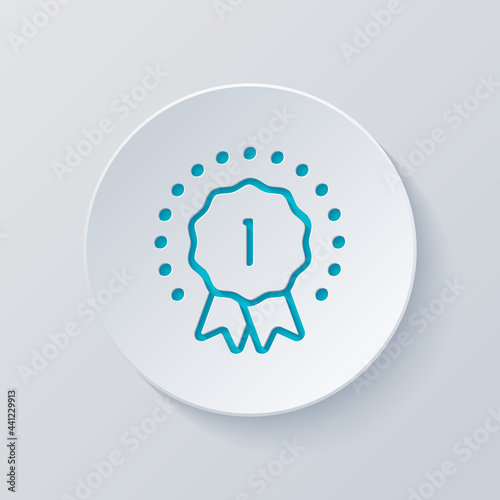 Certificate warranty, stamp premium quality business icon. Cut circle with gray and blue layers. Paper style