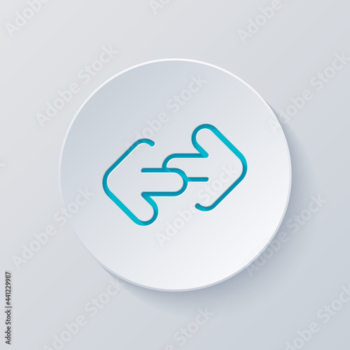 Arrow, direction or pointer, simple icon. Cut circle with gray and blue layers. Paper style