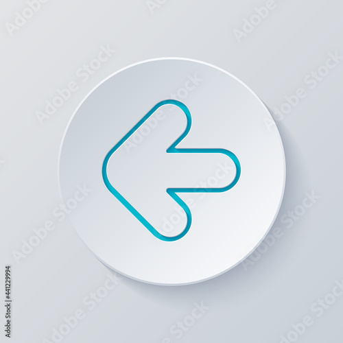 Arrow, direction or pointer, simple icon. Cut circle with gray and blue layers. Paper style