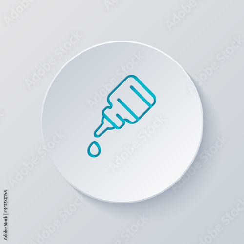 Eye or nasal drops, dropper, medical icon. Cut circle with gray and blue layers. Paper style