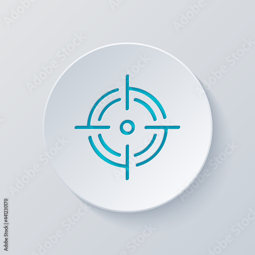 Weapon sight, target or crosshair, simple icon. Cut circle with gray and blue layers. Paper style