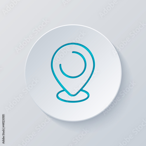 Location point, map marker, simple pin icon. Cut circle with gray and blue layers. Paper style
