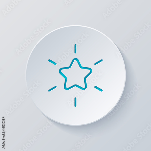 Excellence, shiny star, 5 rate. Cut circle with gray and blue layers. Paper style