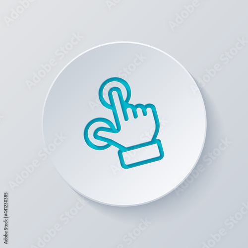 Touch action by finger, simple icon. Cut circle with gray and blue layers. Paper style