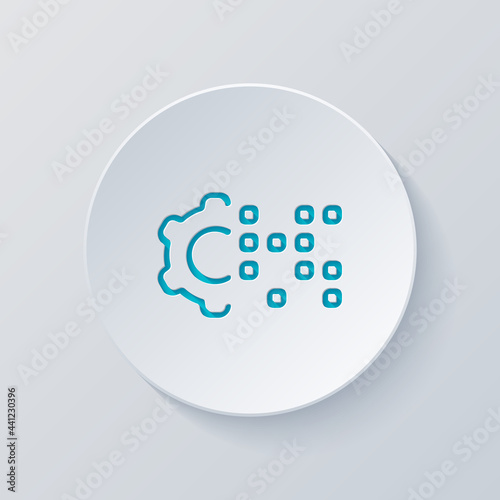Digital transformation, simple gear, technology icon. Cut circle with gray and blue layers. Paper style