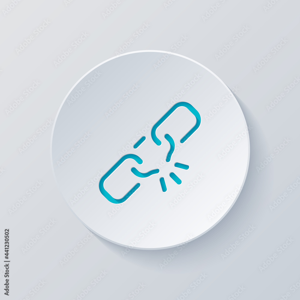 Broken chain, weak security, simple icon. Cut circle with gray and blue layers. Paper style Broken chain, weak security, simple icon. Cut circle with gray and blue layers. Paper style