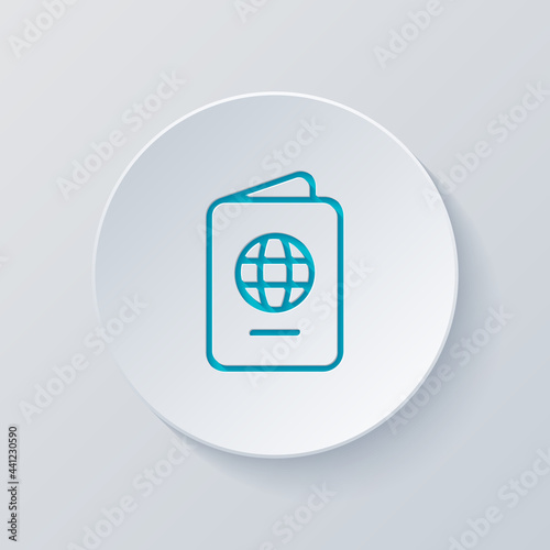 International passport, national document, simple icon. Cut circle with gray and blue layers. Paper style