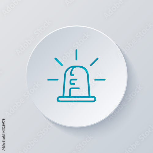 Emergency siren of ambulance or police, simple icon. Cut circle with gray and blue layers. Paper style