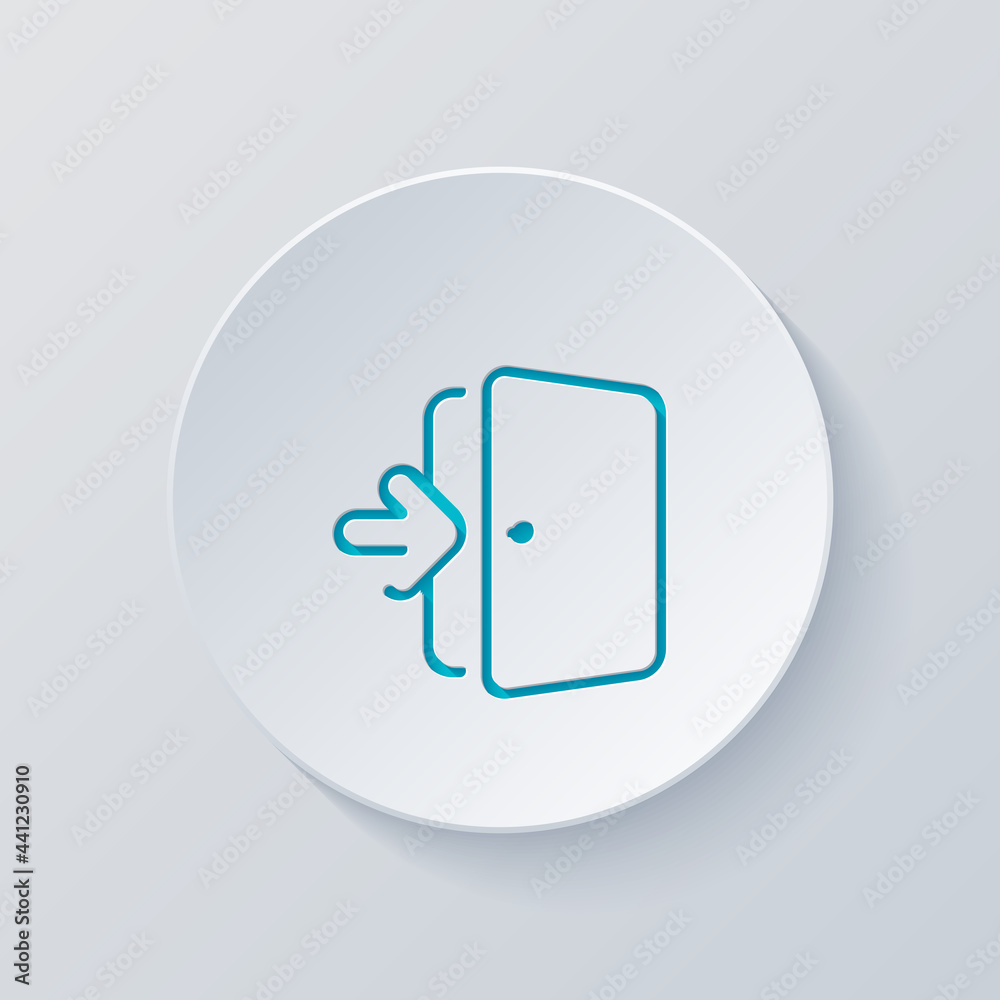 Simple door icon, entrance or exit. Cut circle with gray and blue layers. Paper style Simple door icon, entrance or exit. Cut circle with gray and blue layers. Paper style