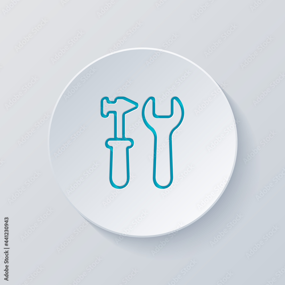 Service tools, wrench and screwdriver, repair instruments, simple icon. Cut circle with gray and blue layers. Paper style Service tools, wrench and screwdriver, repair instruments, simple icon. Cut circle with gray and blue layers. Paper style