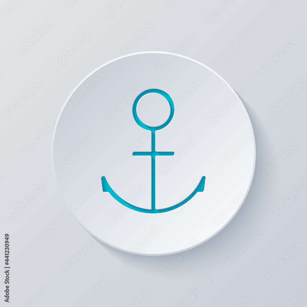 Anchor of the boat, simple icon. Cut circle with gray and blue layers. Paper style Anchor of the boat, simple icon. Cut circle with gray and blue layers. Paper style