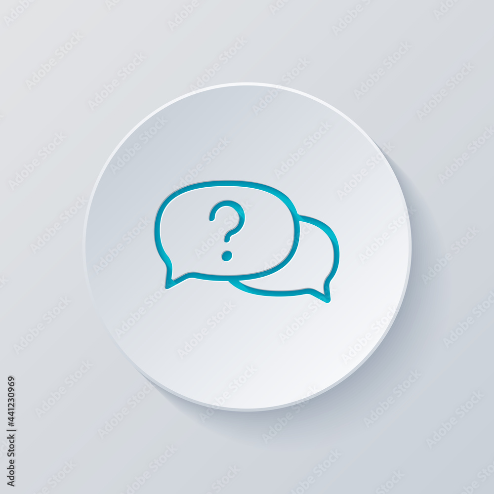 Question mark in bubble, simple icon of faq or chat. Cut circle with gray and blue layers. Paper style Question mark in bubble, simple icon of faq or chat. Cut circle with gray and blue layers. Paper style