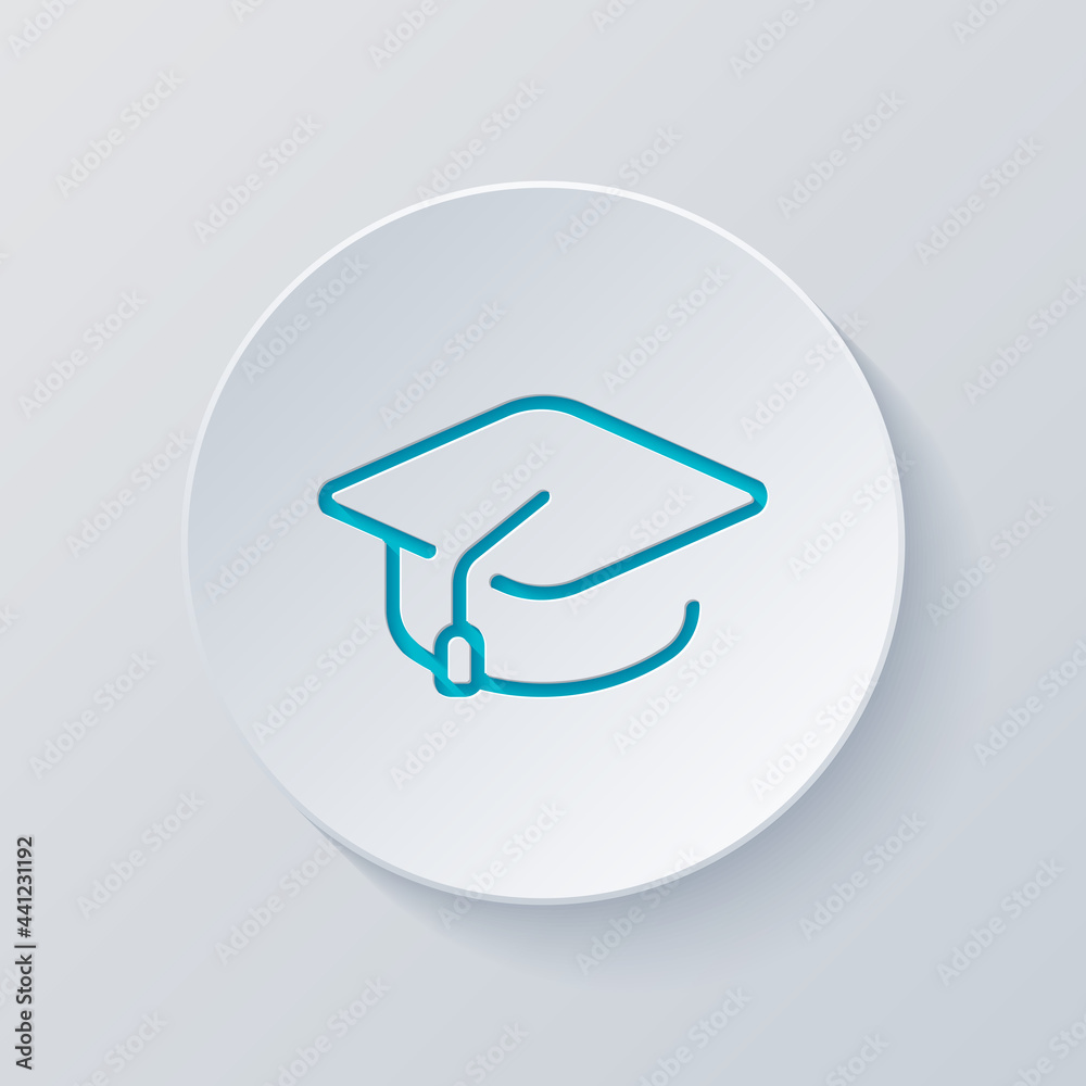 Graduation cap, simple icon. Cut circle with gray and blue layers. Paper style Graduation cap, simple icon. Cut circle with gray and blue layers. Paper style