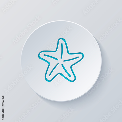 Star fish, simple icon. Cut circle with gray and blue layers. Paper style