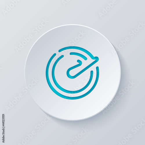 Speedometer or speed indicator of car, simple icon. Cut circle with gray and blue layers. Paper style