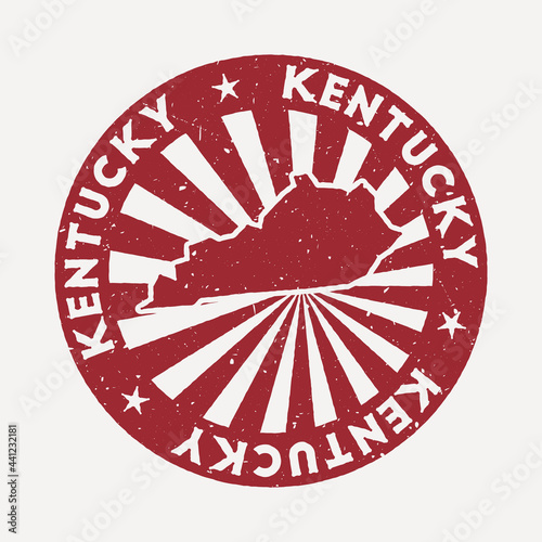 Kentucky stamp. Travel red rubber stamp with the map of the US state, vector illustration. Can be used as insignia, logotype, label, sticker, or badge of Kentucky.