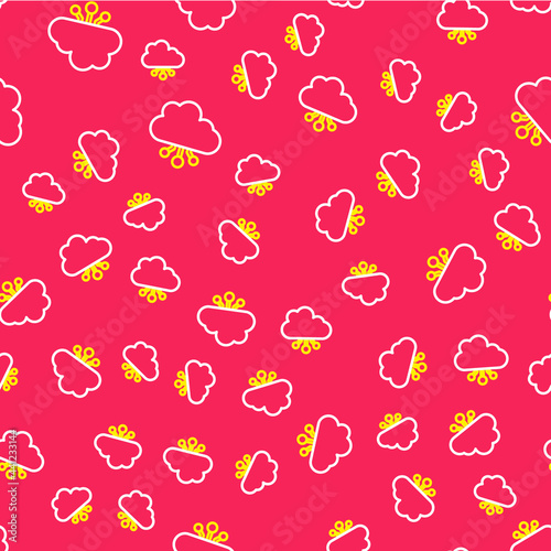 Line Cryptocurrency cloud mining icon isolated seamless pattern on red background. Blockchain technology, bitcoin, digital money market, cryptocoin wallet. Vector