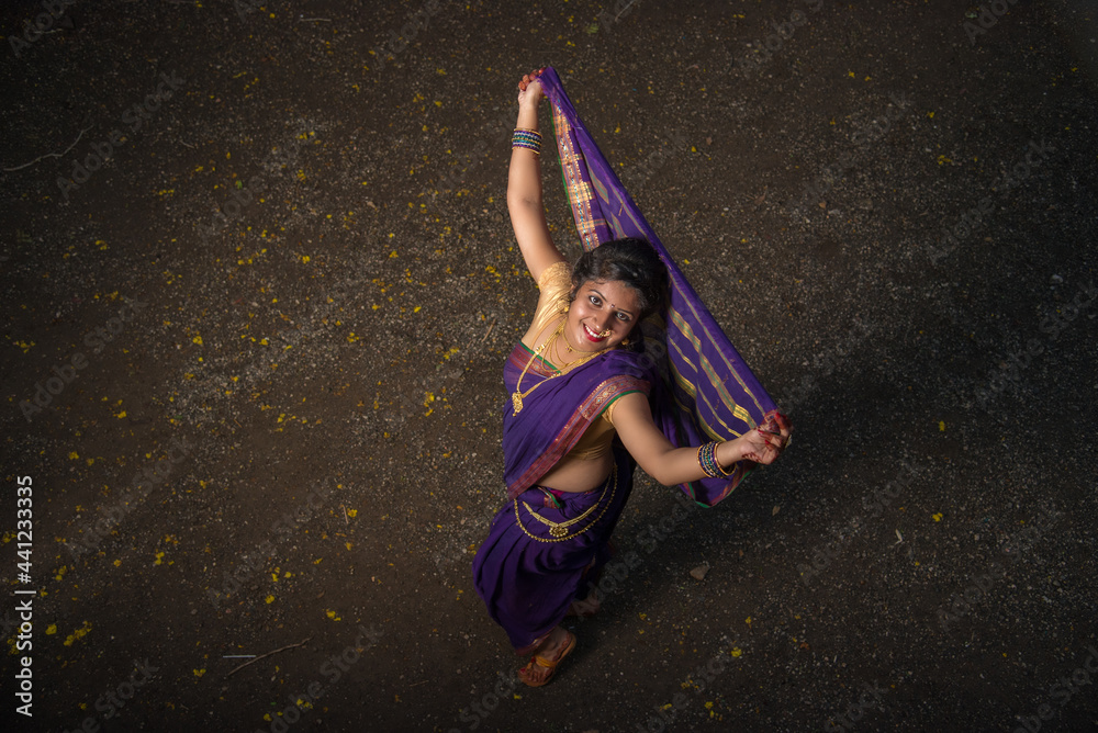 Indian Traditional Beautiful young girl in saree posing outdoors Stock ...