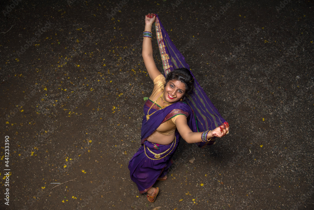 Indian Traditional Beautiful young girl in saree posing outdoors Stock ...