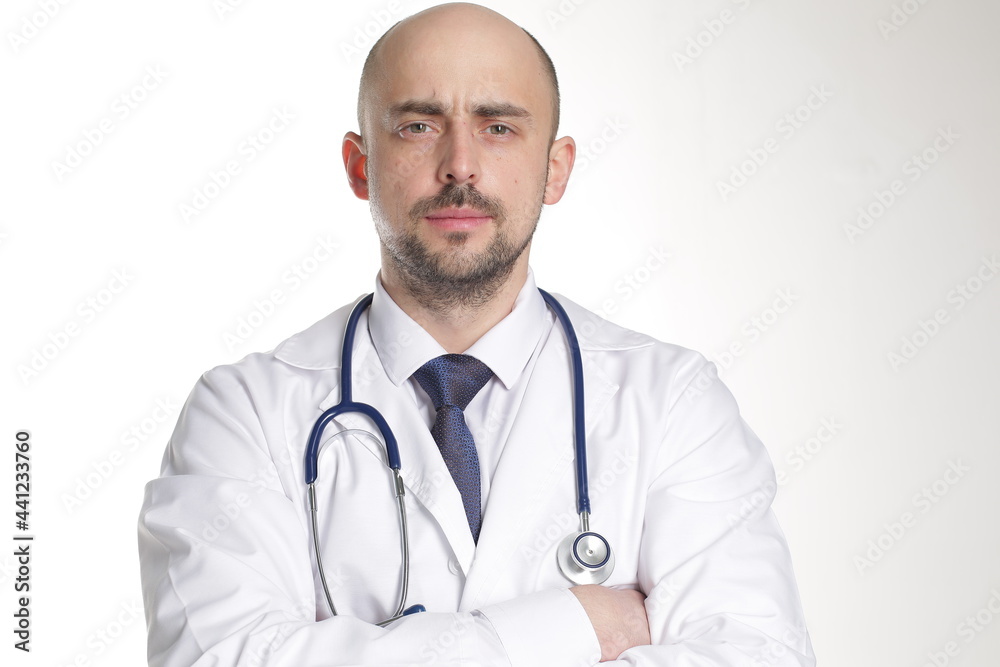 Medical doctor with stethoscope. Isolated on white background Medical doctor with stethoscope. Isolated on white background
