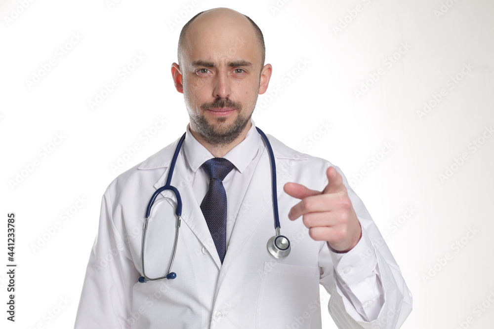 Medical doctor with stethoscope. Isolated on white background Medical doctor with stethoscope. Isolated on white background
