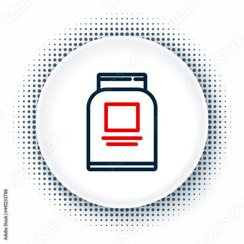 Line Sports nutrition bodybuilding proteine power drink and food icon isolated on white background. Colorful outline concept. Vector