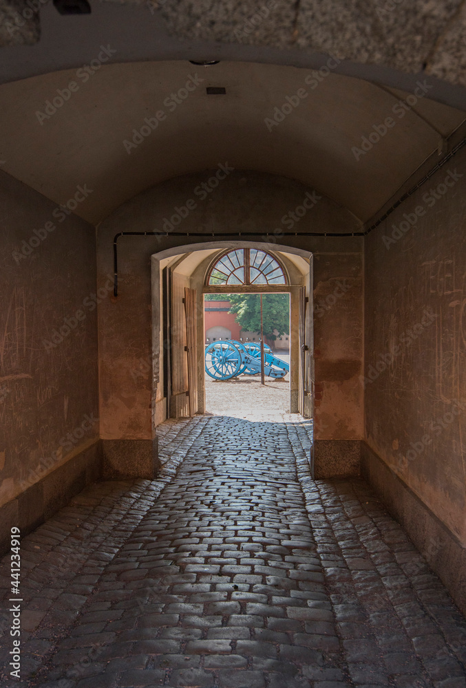 Passage in the old Vaxholm fortress in the archipelago of Stockholm