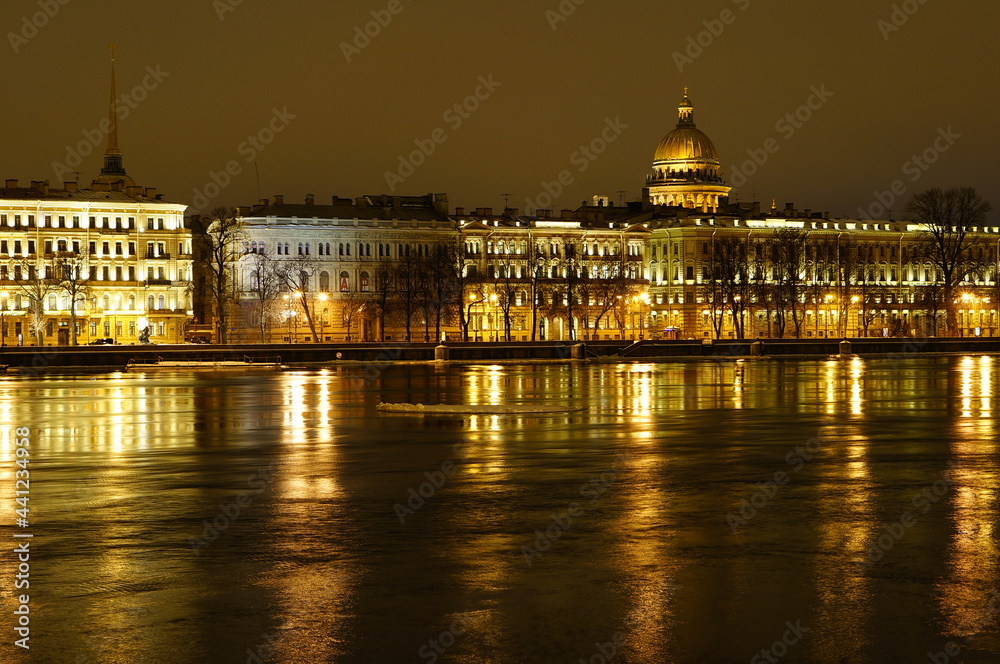 Rivers and canals of St. Petersburg on a winter night, Russia. Rivers and canals of St. Petersburg on a winter night, Russia.