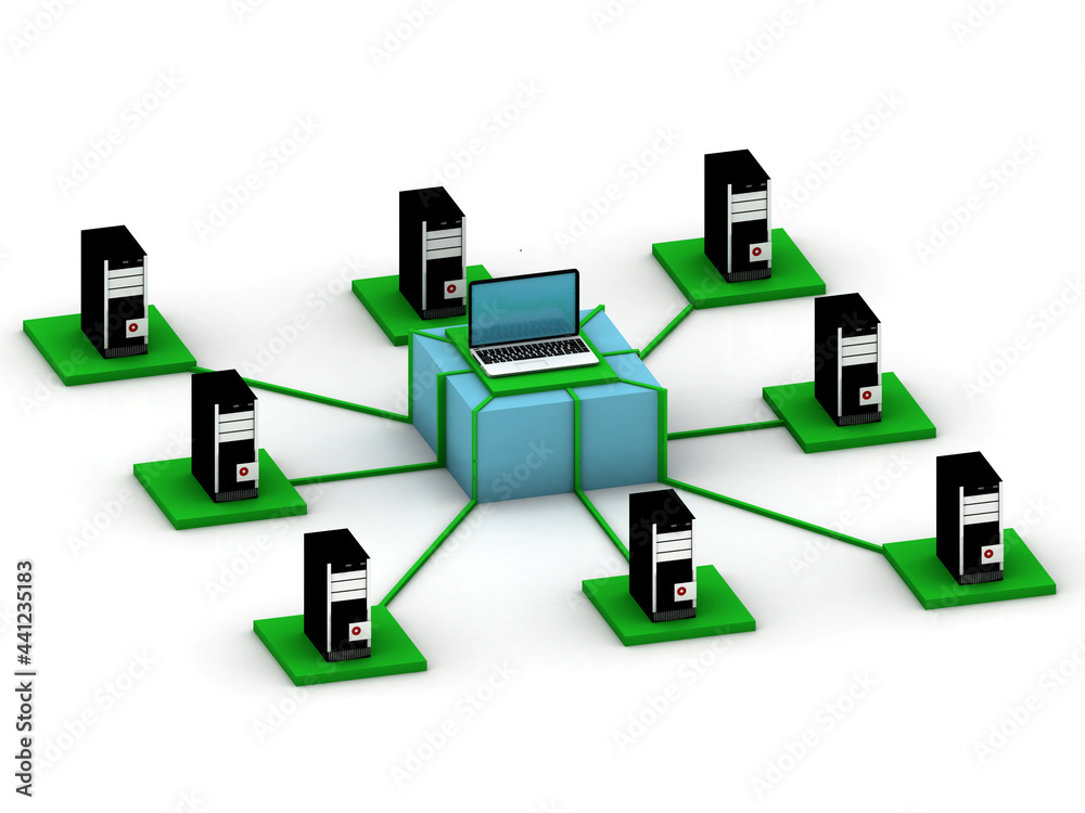 3d rendering computer network. Laptop 3d rendering computer network. Laptop