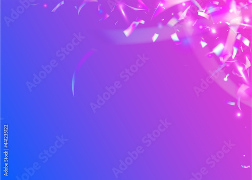 Bokeh Tinsel. Blue Disco Background. Festive Art. Holiday Foil. Shiny Prismatic Template. Glitch Glare. Metal Flare. Neon Confetti. Purple Bokeh Tinsel