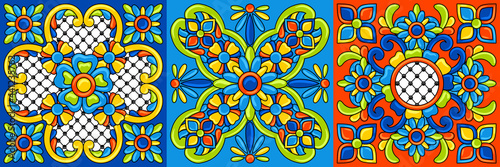 Mexican talavera ceramic tile pattern. Decoration with ornamental flowers. Background with mexican talavera pattern. Decoration with ornamental flowers.