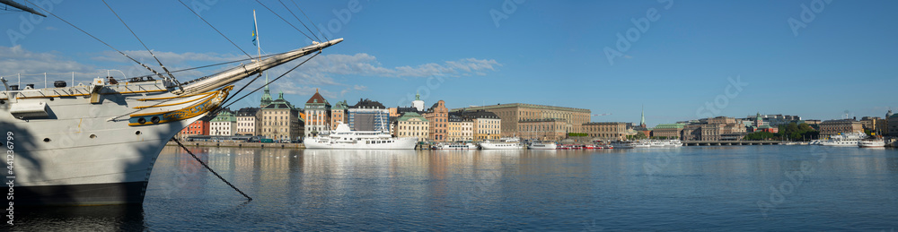 View over the old town Gamla Stan and the bay Strömmen from the island Skeppsholmen in Stockholm
